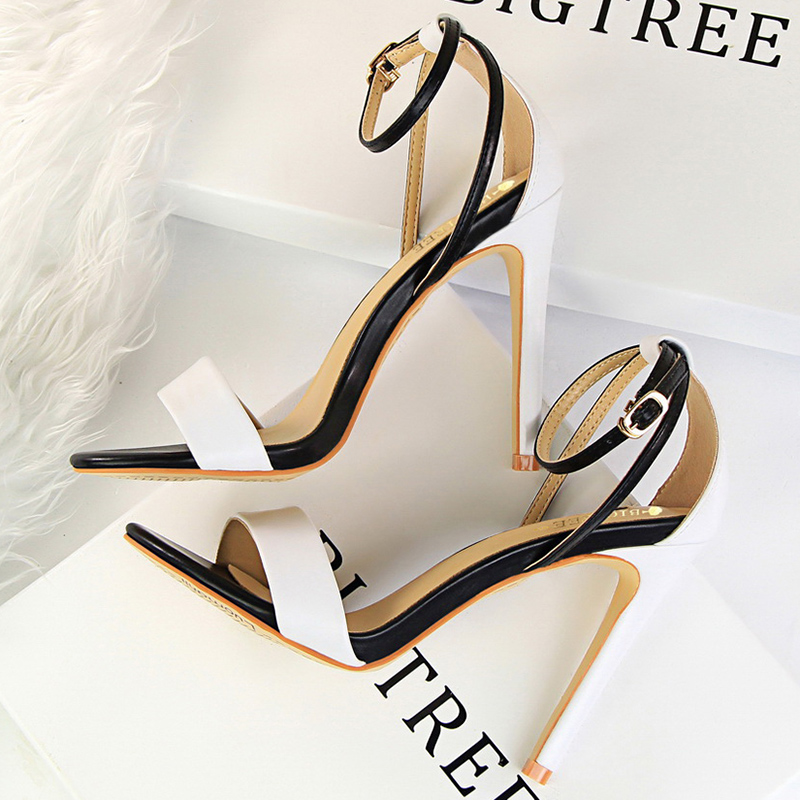 Leather Work Heels - Femmes noir-blanc concis en cuir 11