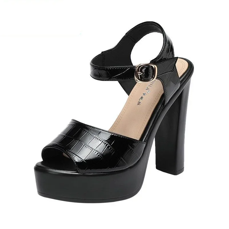 Leather Work Heels - Sandales en cuir véritable à la
