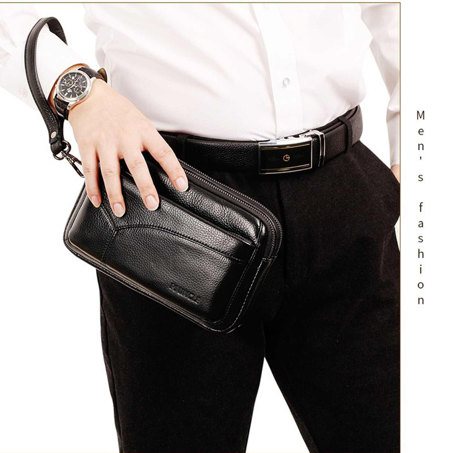 Leather Work Bag Mens - Pochette d'affaires en cuir véritable pour